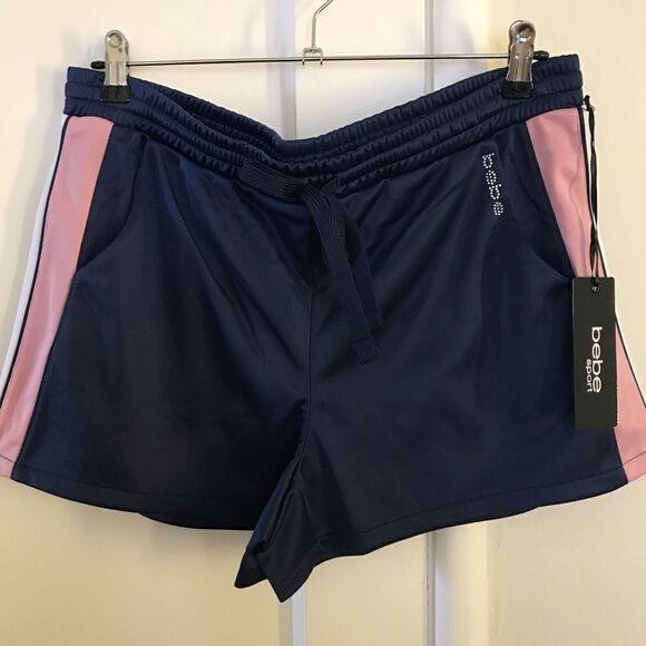 Bebe Sport Striped Tricot Activewear Track Shorts - Picture 1 of 7
